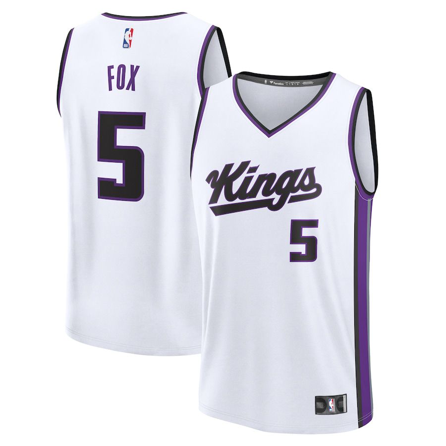 Men Sacramento Kings 5 De Aaron Fox Fanatics Branded White Association Edition 2023-24 Fast Break Replica NBA Jersey